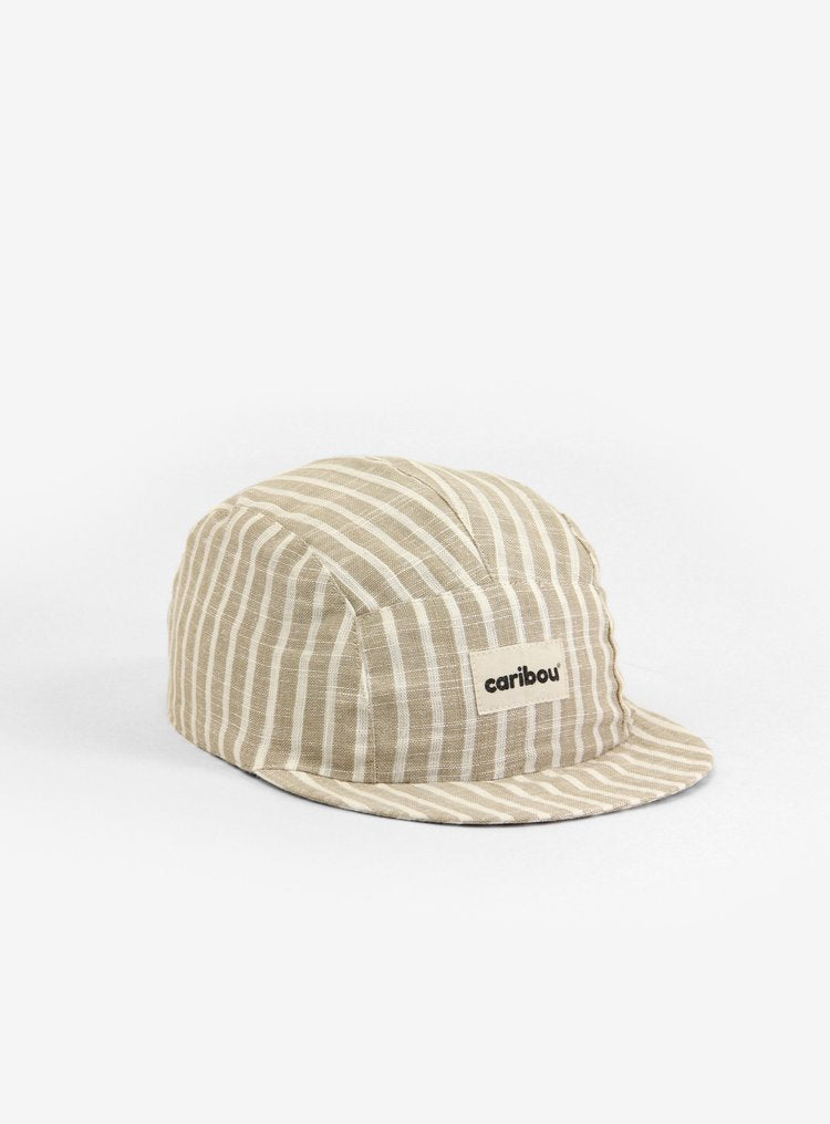 Cap 100% Leinen beige gestreift
