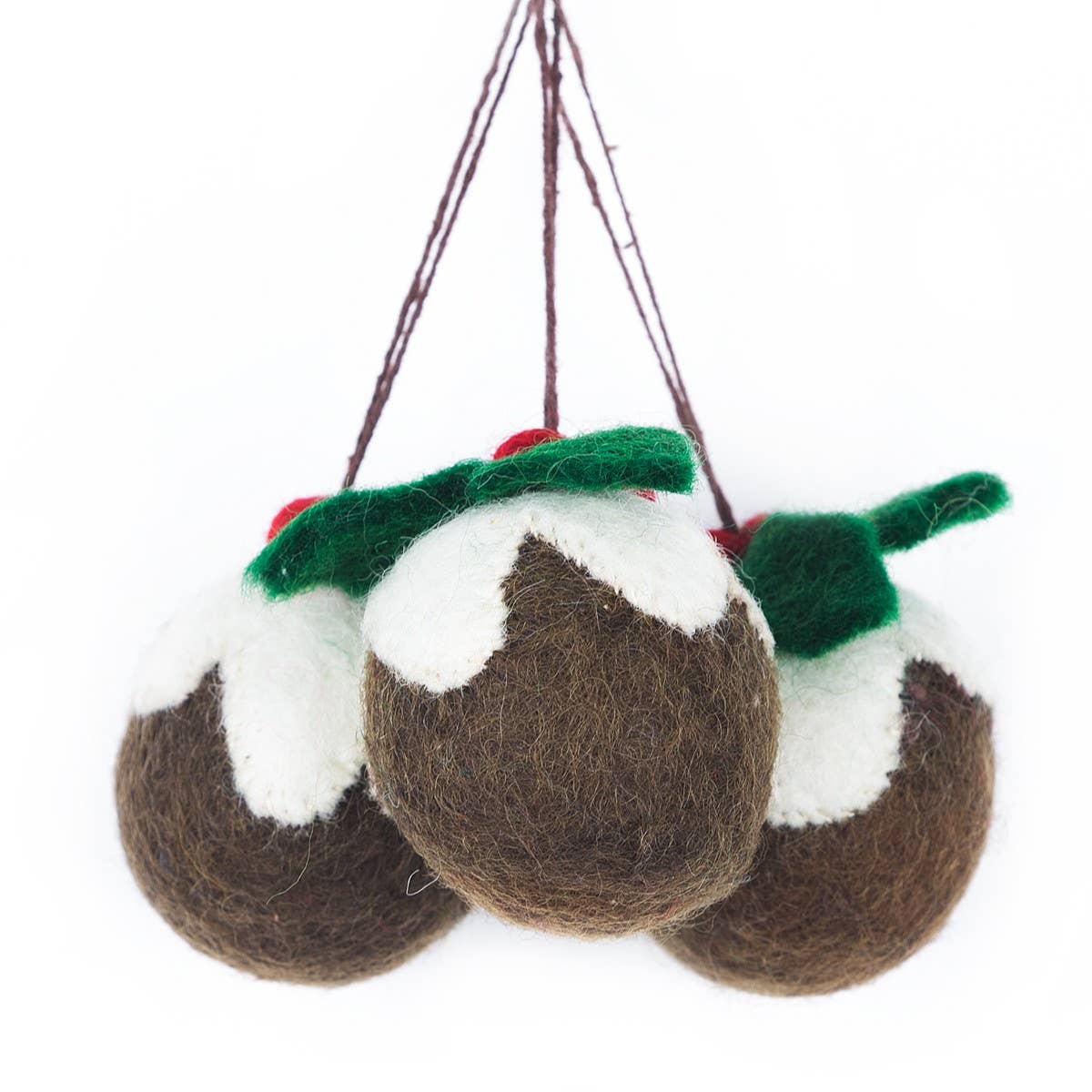Handgefertigte Filz-Weihnachtspudding-Kugeln zum Aufhängen