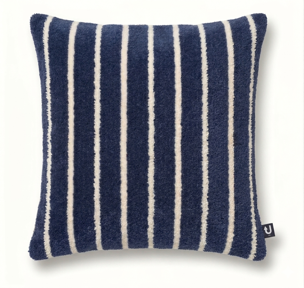 Großes Indoor-/Outdoor-Frottee-Streifenkissen | Wasserabweisendes Garten- und Poolkissen: Blue/Cream / Square 70x70cm
