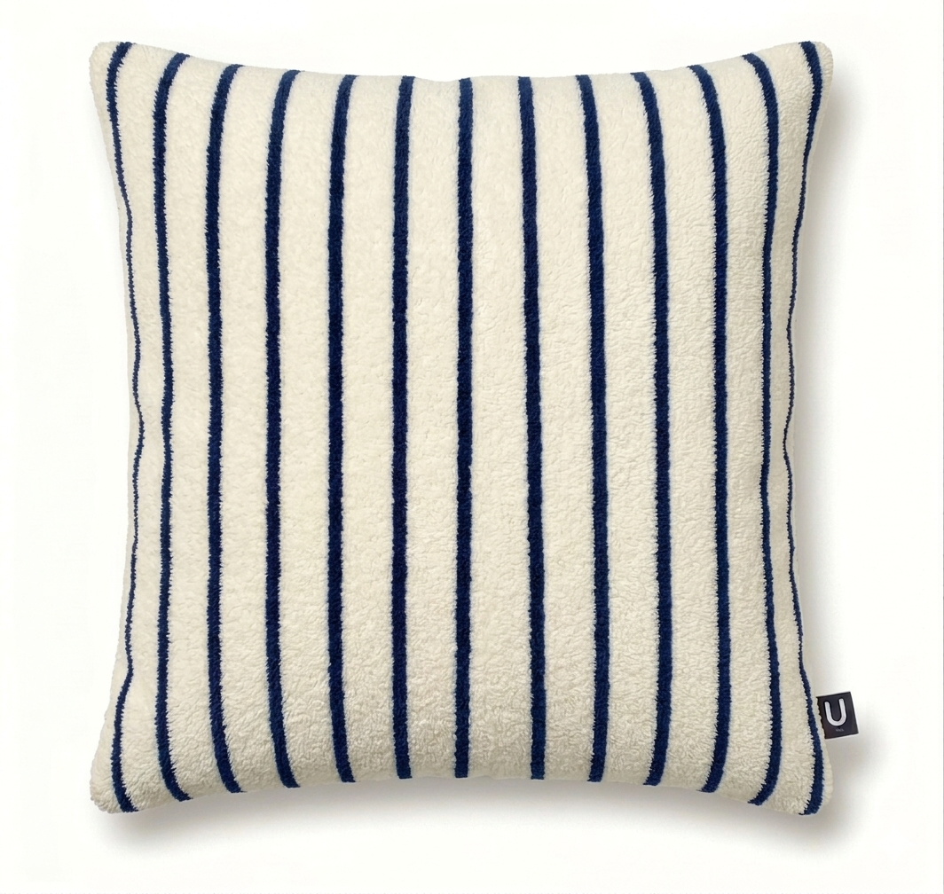 Großes Indoor-/Outdoor-Frottee-Streifenkissen | Wasserabweisendes Garten- und Poolkissen: Blue/Cream / Square 70x70cm