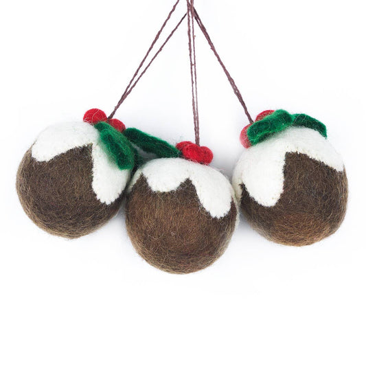 Handgefertigte Filz-Weihnachtspudding-Kugeln zum Aufhängen