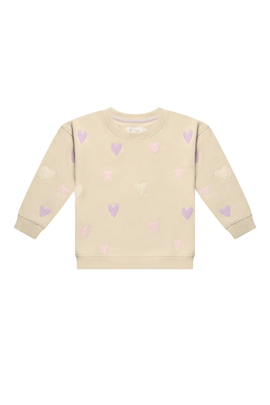 OVERSIZED SWEATSHIRT 'TERRY HEARTS' IN CAPPUCCINO