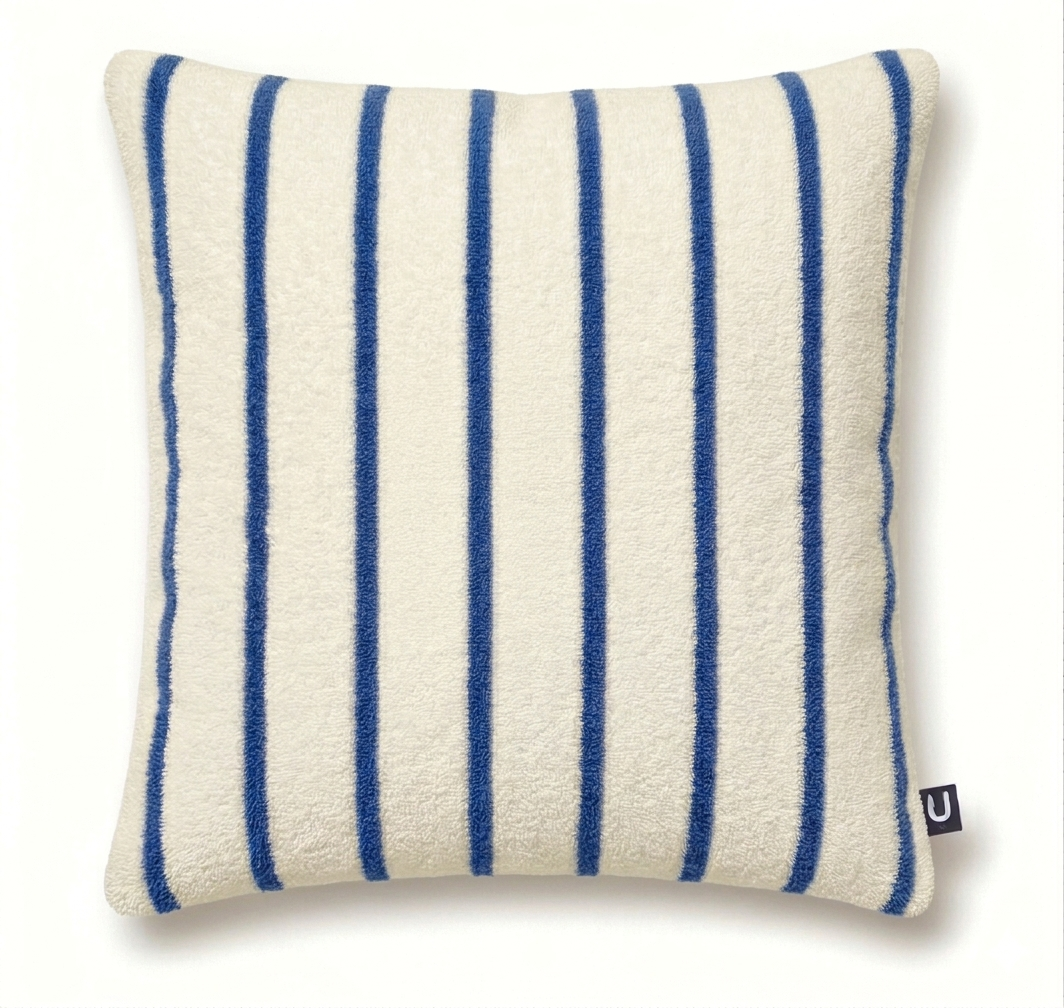 Großes Indoor-/Outdoor-Frottee-Streifenkissen | Wasserabweisendes Garten- und Poolkissen: Navy/Cream / Rectangle 45x28cm