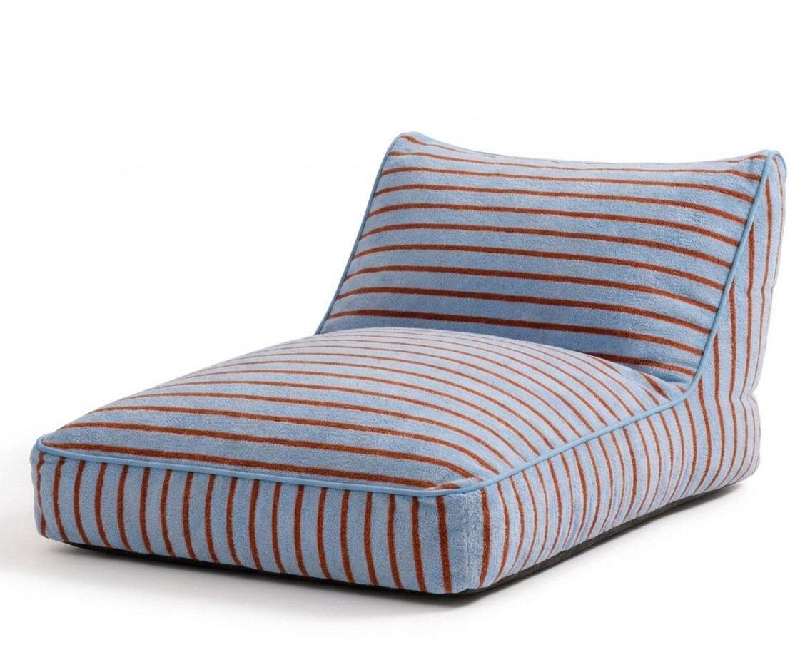 Luxuriöses aufblasbares Liegebett mit Baumwoll-Frottierbezug | Luftbett für Innenbereich, Garten, Pool & Camping: Creme/Blau