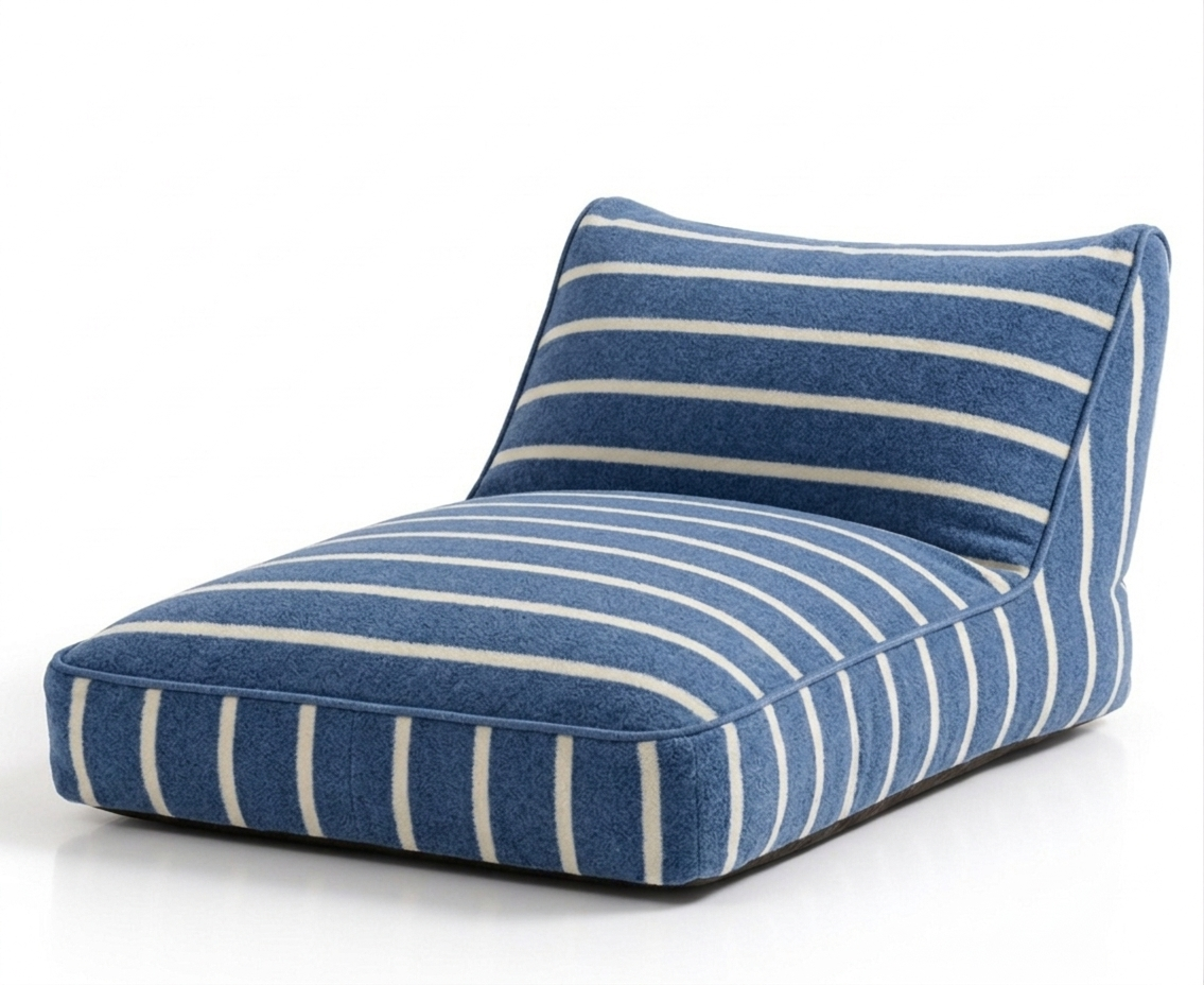 Luxuriöses aufblasbares Liegebett mit Baumwoll-Frottierbezug | Luftbett für Innenbereich, Garten, Pool & Camping: Creme/Blau