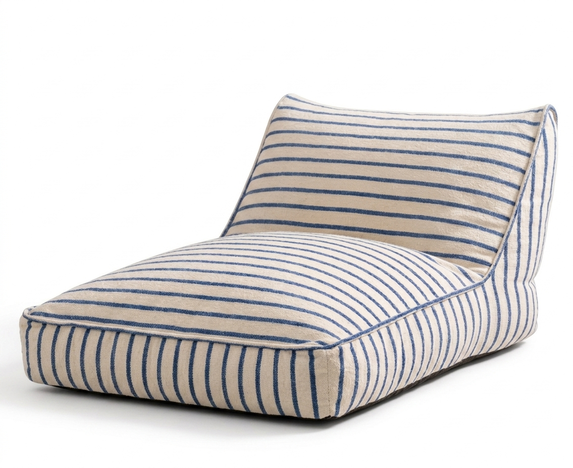Luxuriöses aufblasbares Liegebett mit Baumwoll-Frottierbezug | Luftbett für Innenbereich, Garten, Pool & Camping: Creme/Blau