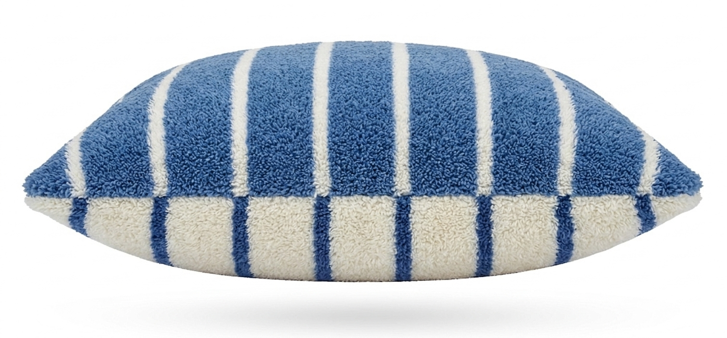 Großes Indoor-/Outdoor-Frottee-Streifenkissen | Wasserabweisendes Garten- und Poolkissen: Navy/Cream / Rectangle 45x28cm