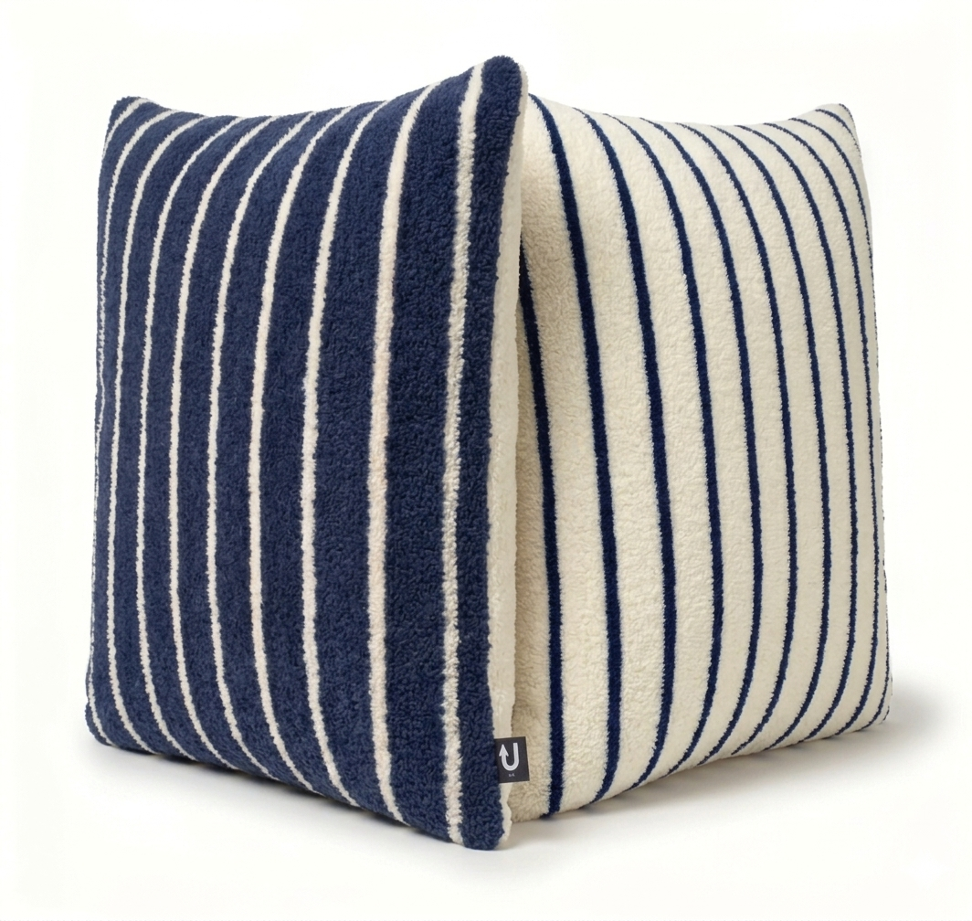 Großes Indoor-/Outdoor-Frottee-Streifenkissen | Wasserabweisendes Garten- und Poolkissen: Blue/Cream / Square 70x70cm