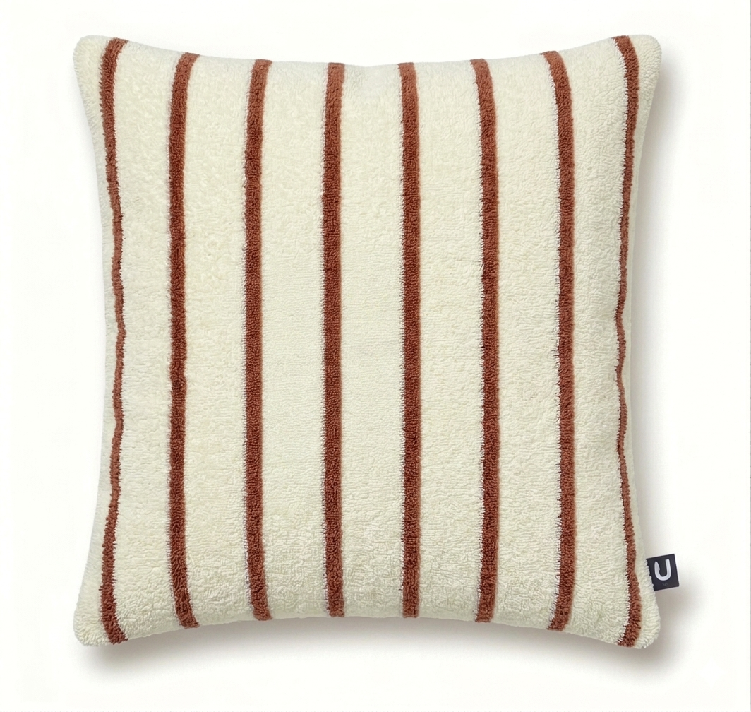 Großes Indoor-/Outdoor-Frottee-Streifenkissen | Wasserabweisendes Garten- und Poolkissen: Blue/Cream / Square 70x70cm