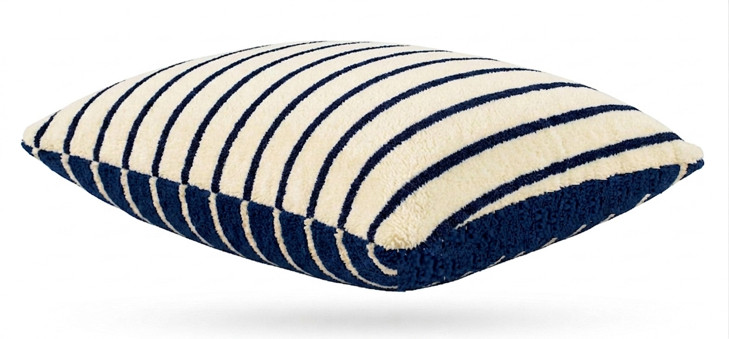 Großes Indoor-/Outdoor-Frottee-Streifenkissen | Wasserabweisendes Garten- und Poolkissen: Navy/Cream / Rectangle 45x28cm