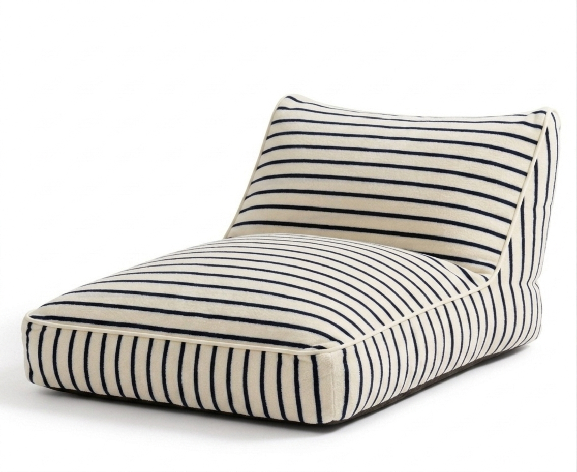 Luxuriöses aufblasbares Liegebett mit Baumwoll-Frottierbezug | Luftbett für Innenbereich, Garten, Pool & Camping: Creme/Blau